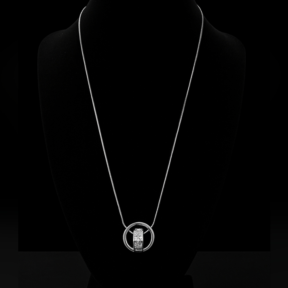 Silver & Gold-Tone Circle Pendant Necklace – Sparkling Crystal Accents